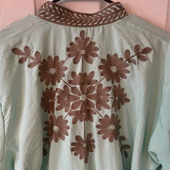 New- Handmade Kaftan from India in Mint Green Floral Embroidered Dress size 3XL - Picture 6 of 15